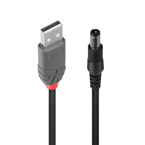 Lindy 70267 USB A Adapterkabel med DC-Hålkontakt, 1,5 m, Svart