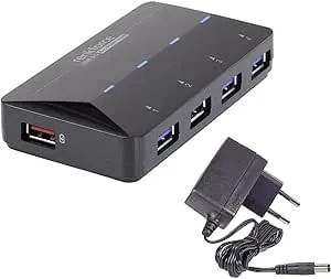 Renkforce RF-3806031 USB-hubb 4 Port USB-A USB 3.0 5 GBit/s med snabb-laddning, med status-LED Svart