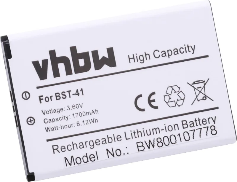 vhbw Li-Ion batteri 1700 mAh (3,7 V) för mobiltelefon smartphone Sony Xperia X10i som BST-41
