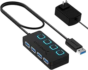 SABRENT Drivs USB-hubb, USB 3.2x1 5 Gbps, USB 3-splitter, på/av-knapp LED-indikatorer, 68 cm (2 fot) kabel för PC, bärbar dator, iMac, MacBook (HB-UMP3)