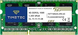 Timetec 4 GB DDR3L / DDR3 1600 MHz PC3L-12800 / PC3-12800 Ingen ECC Obuffrad 1,35 V / 1,5 V CL11 2Rx8 Dual rank 204-pin SODIMM Bärbar bärbar dator Bärbar PC RAM-minnesuppgraderingsmodul