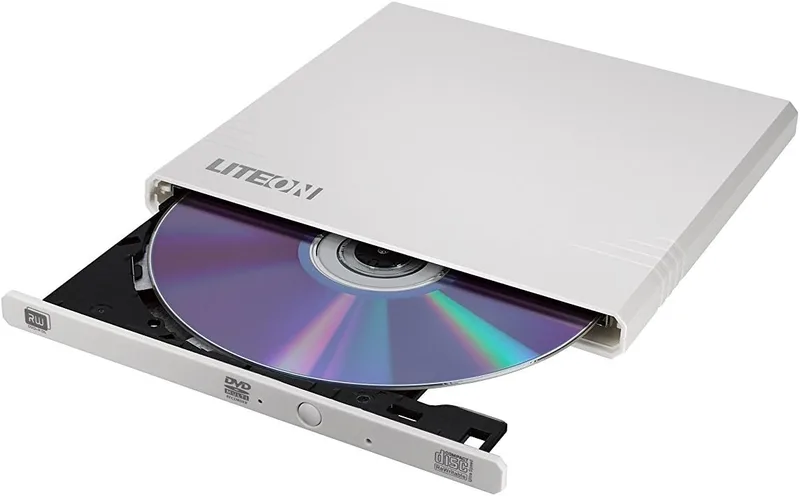 Lite-On Extern DVD-enhet – Extern Slim USB DVD-RW (bekväm strömförsörjning via USB-porten – SMART Burn för max. Skrivkvalitet – optimerad läshastighet) 8 x extern vit