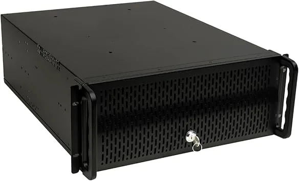 UNYKAch Rackhölje UK4129, 4U format, 19 tum ATX, 550 mm botten, 3 x 5,25 tum, 8 x 3,5-tums fack, främre dammskyddsfilter med säkerhetsnyckel och USB 2