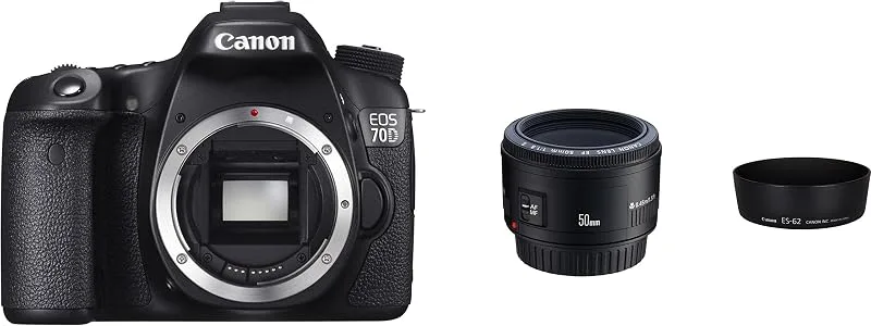 Canon EOS 70D med EF 50 mm f/1,8 II och motljusskydd ES-62 W