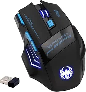 zelotes Trådlös Mus,2,4 GHz,7 Knappar 2400DPI Ergonomisk