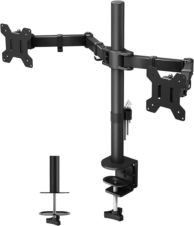 BONTEC Ergonomisk Dubbel Monitorarm för 13-27 tum Bildskärm, Höjdjusterbart Skärmstativ med 90° Lutning, 180° Vridbar oc