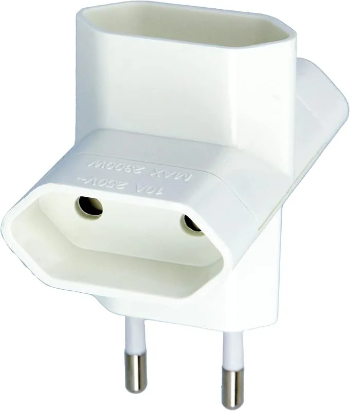 Amig - Väggadapter med 3 uttag för anslutning av elektriska apparater - Horisontell triple-plugg adapter - Färg: Vit - Max spänning: 250 V - Max ström