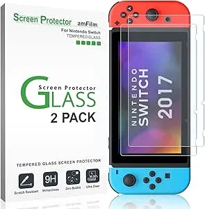 amFilm Skärmskydd för Nintendo Switch 2017 Härdat Glas Paket med 2