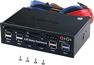 Tccmebius TCC-QL5E 5,25 Tums PC Multifunktionspanel Media Frontpanel, med SATA e-SATA Dubbel USB 3.0 6-Port USB 2.0 Ljudportar och 5-i-1 Kortläsare (SD/MMC/CF/MS/TF / M2)