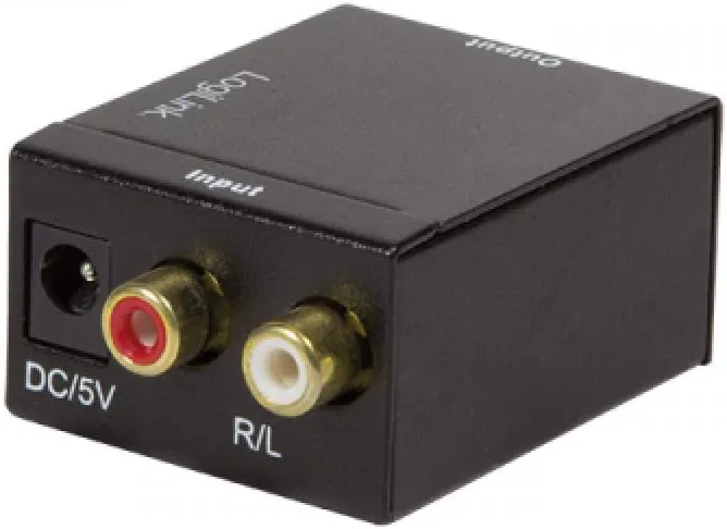 LogiLink CA0102 koaxial och Toslink analog L/R till ljudomvandlare, elektromagnetiska brusfria överföringar svart