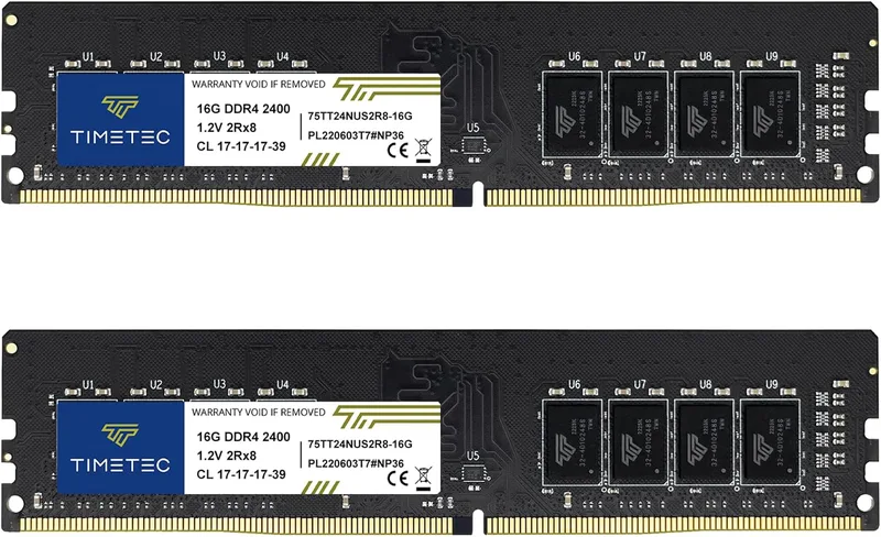 Timetec 32GB (2x16GB) DDR4 2400MHz PC4-19200 Icke-ECC obuffrad 1.2V CL17 2Rx8 Dual Rank 288 Pin UDIMM Stationär dator RAM-minnesuppgraderingsmodul