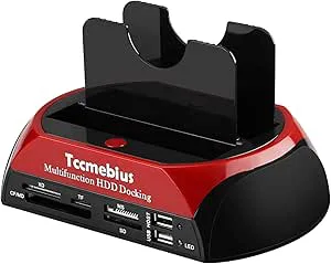 Tccmebius Hårddiskar Dockningsstation, TCC-S862-DE USB 2.0 till 2.5 3.5 Tum SATA IDE Dubbla Externt Kortläsare Hölje med Allt i 1-Kortläsare och USB 2.0-Hubb, För 2.5" 3.5" IDE SATA I/II/III HDD SSD