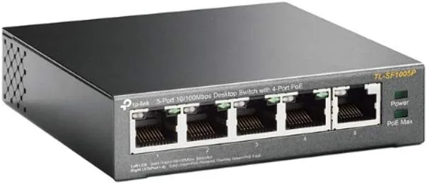 TP-Link PoE-switch 5-port 100 Mbps, 4 PoE + portar upp till 30 W för varje PoE-port och 67 W för alla PoE-portar, metall