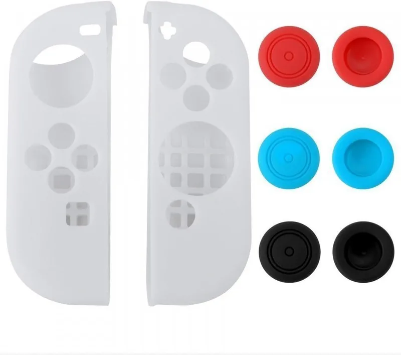 8-i-1 silikon skyddande skal mjukt skal med tumspakar grepp lock skydd för Nintendo Switch Joy-Con kontroll hud