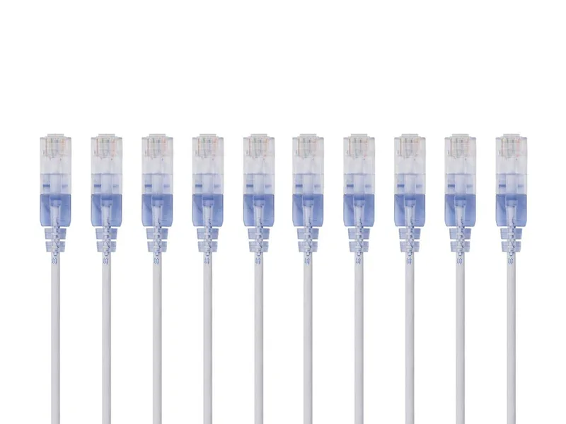 Monoprice Nätverkskabel Cat6A, 15 cm (6 tum), vit, patchkabel, UTP, 30 AWG, 10G, ren koppar, helgjuten RJ45-kontakt, ethernetkabel i SlimRun-serien, 10-pack