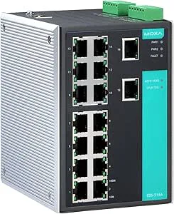 MOXA EDS-516A – 16 portar hanterad Ethernet-omkopplare, 16 10/100 BaseTx-portar med VLAN, IGMP Snooping, porttrunking, RMON och QoS