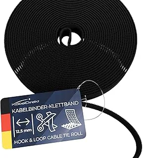 KabelDirekt – 12,5mm × 15m smalt kardborreband för kablar (återanvändbart, svart)