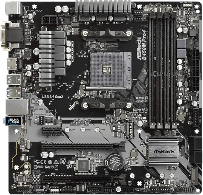 ASRock B450M PRO4 AMD Sockel AM4, Micro/Mini/Flex-ATX, Svart