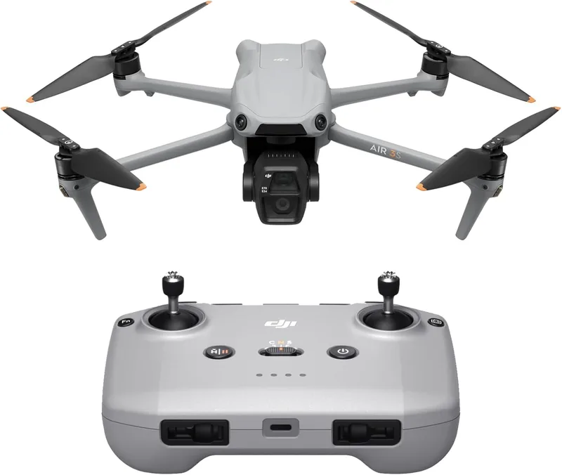 DJI Air 3S (RC-N3), drönare med 4K-kamera, drönare med dubbelkamera och 1-tums CMOS-vidvinkelkamera, HDR-video i 4K/60 b/s och dynamiskt omfång på 14 stopp, 45-min. max flygtid, 20 km överför.räckvidd