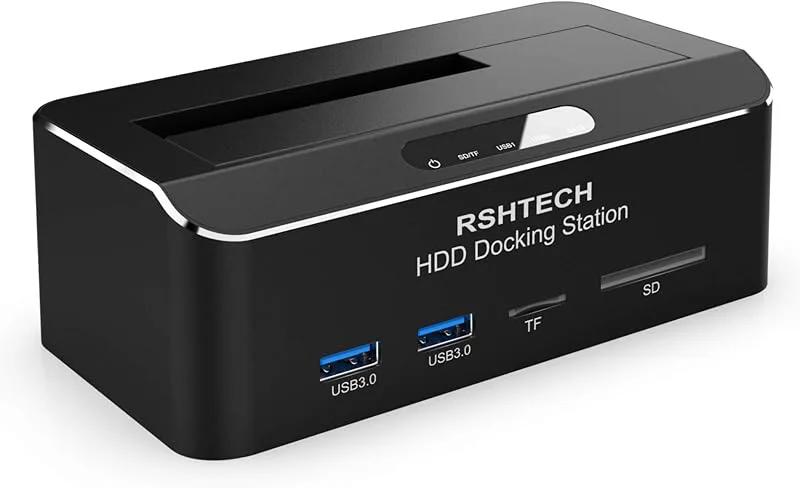 RSHTECH Aluminium USB 3.0 dockningsstation, 2,5"/3,5" hårddiskdocka för SATA III HDD/SSD, stöd UASP, med TF SD-kort och