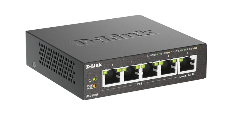 D-Link DGS-1005P/E PoE Gigabit-omkopplare, Svart