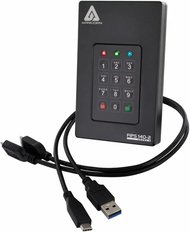 Apricorn Aegis Fortress L3 – FIPS nivå 3 validerad, 1TB USB 3.0 Hårdvara krypterad bärbar hårddisk med PIN-åtkomst (AFL3-1TB)
