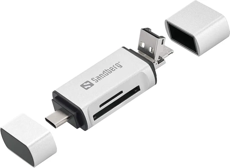 Sandberg kortläsare USB-C+USB+MicroUSB minneskortläsare silver
