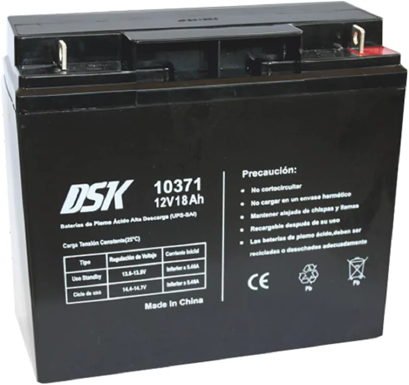 DSK 10371-12V and 18Ah Sealed AGM High Discharge Lead Battery Ideal Battery for UPS-UPS, Security and Communication Systems, Emergency Lights, Black
