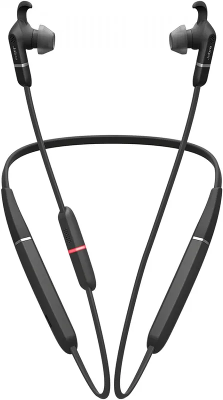 Jabra Evolve 65e In-Ear hörlurar — Unified Communications Optimized Active Noise Cancelling Bluetooth-öronsnäckor med halsband för trådlösa samtal, musik och vibrerande varningar