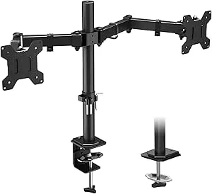 BONTEC Dubbel Skärmstativ för 13-27 tums LCD LED Skärmar, Ergonomiskt Justerbar Dubbelarm Monitorfäste för Skrivbord, VESA 75x75/100x100 mm, Max Viktkapacitet 8 kg
