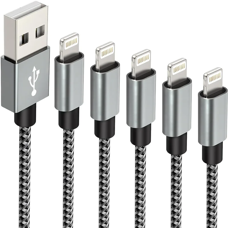 IDISON iPhone-laddningskabel 5 set (2 m, 2 m, 3 m, 1 m, 1 m), Apple USB-Lightning-kabel, MFi-certifierad, iPhone-kabel f