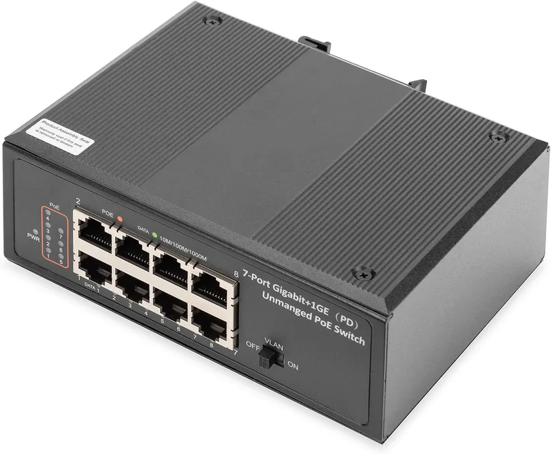 DIGITUS Industrial 7-portars Gigabit PoE-nätverksswitch