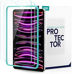 ESR Skärmskydd kompatibel iPad Pro 12,9 tum (2022/2021/2020/2018), härdat glas, justeringsram, reptålig, HD-transparens, 2 st