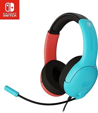 PDP Gaming LVL40 Stereo Headset med Mic for Nintendo Switch, PC, iPad, Mac, Laptop-dator, Noise Cancelling mikrofon, Lättvikt, Soft Comfort On Ear Headphones, 3.5 mm jack, Blått och rött
