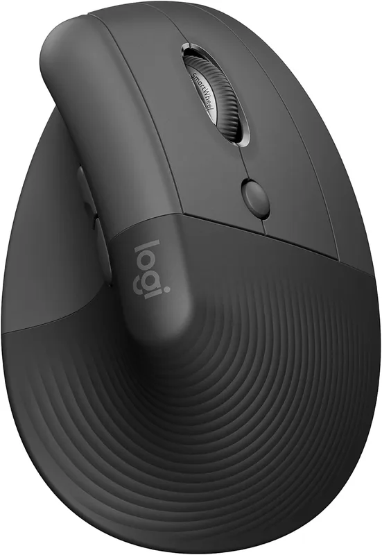 Logitech Lift Vertikal ergonomisk mus, trådlös, Bluetooth eller Logi Bolt USB-mottagare, ljudlösa klick, 4 knappar, komp