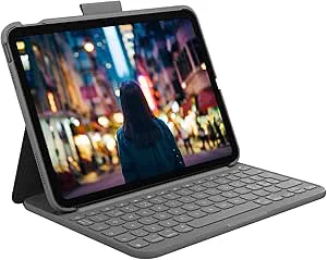 Logitech Slim Folio – tangentbordsfodral för iPad (10:e generationen och A16) med inbyggt trådlöst Bluetooth-tangentbord, Layout Pan Nordic QWERTY
