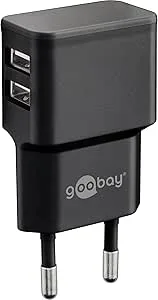 goobay USB-laddare 12 W, 2-port strömförsörjning med dubbel USB-A, laddningsadapter för uttag, för iPhone, Samsung, hörlurar, smartklocka, reseladdare