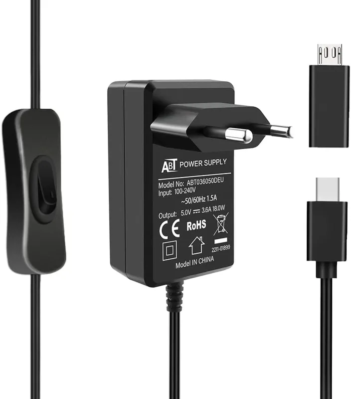 GeeekPi Raspberry Pi 4 18W 5V 3.6A strömförsörjning, USB-C strömförsörjning med ON/Off-knapp för 4/8/4/2GB/5/5B/5+/RPi 4