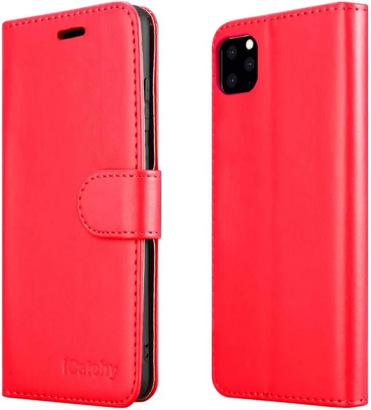 iCatchy För iPhone 11-fodral plånbok bok flip folio stativ vy med kortfack