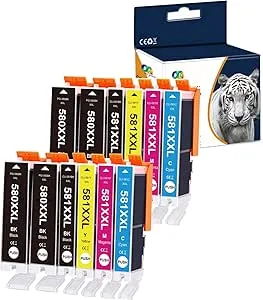 Förpackning med 12 kompatibla PGI-580/CLI-581 XXL bläckpatroner för Canon Pixma TR7550, TR8550, TS6150, TS6151, TS8150, TS8151, TS8152, TS9150, TS91555 PGI-580PGBK CLI-581BK CLI-581BK CLI-581BK K CLI-58 1C CLI-581M CLI-581Y