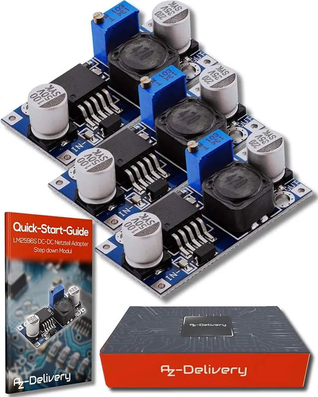 AZDelivery 3 x LM2596S DC-DC Nätadapter Steg Ned Modul kompatibel med Arduino
