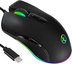 IULONEE Mus typ C, trådbunden USB C möss RGB Gaming mus Type-C Ergonomisk mus upp till 3200 DPI Kompatibel med Mac, Matebook, Chromebook, HP OMEN, Windows PC och mer USB Type C-enheter Svart