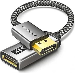 WARRKY 4K DisplayPort till HDMI-adapter, displayport till HDMI-port, [1440P@60Hz, 1080P@120Hz] No-Latch Uni-Direction DP-dator till HDMI-skärmomvandlare, kompatibel med Lenovo, Dell, HP, Asus, etc