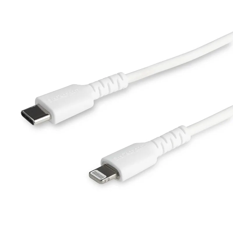 StarTech.com 1 m USB-C till Lightning-kabel – Högbelastbar, robust aramidfiber – laddning/synkroniseringskabel – Apple MFi-certifierad iPad/iPhone 12 – vit (RUSBCLTMM1MW)