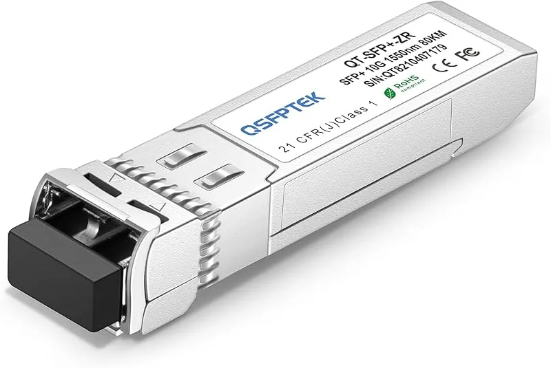 QSFPTEK 10G SFP+-modul, 10Gbe Mini Gbic 10GBASE-ZR LC enkelläge sändtagare för Cisco SFP-10G-ZR, Ubiquiti, Netgear, Mikr