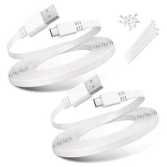 Basesailor Micro USB-kabel 3 m 2-pack,10 fot Platt Laddningskabel för Neos Smartcam,Yi Nest Cam,Blink XT XT2 Inomhus Utomhus 3:e Gen,Furbo Dog,Arlo Q,Netvue,Xbox One Controller