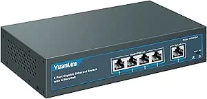 YuanLey 5 Port Gigabit PoE-omkopplare med 4 PoE+-portar