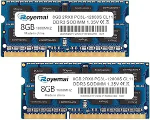 16GB(8GBx2) PC3-12800 DDR3L 1600MHz 1.35V CL11 2Rx8 Dual Rank 204 Pin Unbuffered Non-ECC SODIMM