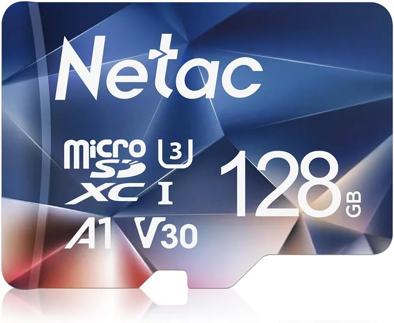 Netac 128 GB MicroSDXC-minneskort, Micro SD-kort R/W upp till 100/50 MB/s, TF-kort 4K Full HD-videoinspelning, UHS-I, C10, U3, A1, V30, för kamera, sm