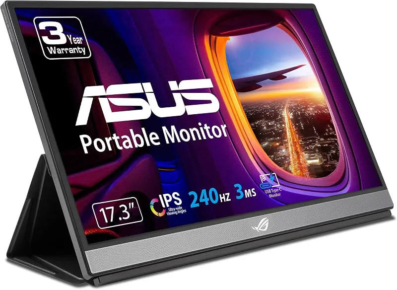 ASUS ROG Strix XG17AHPE 17,3 tum bärbar spelskärm, 1080P Full HD, IPS, 240 Hz, anpassningsbar synkronisering, ögonvård,